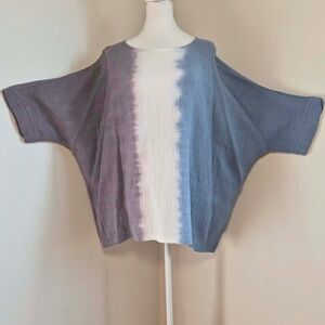 Jess & Jane 3 Tone Hand Dyed Mineral Washed 100% Gauzy Crinkle Cotton Boxy Top L